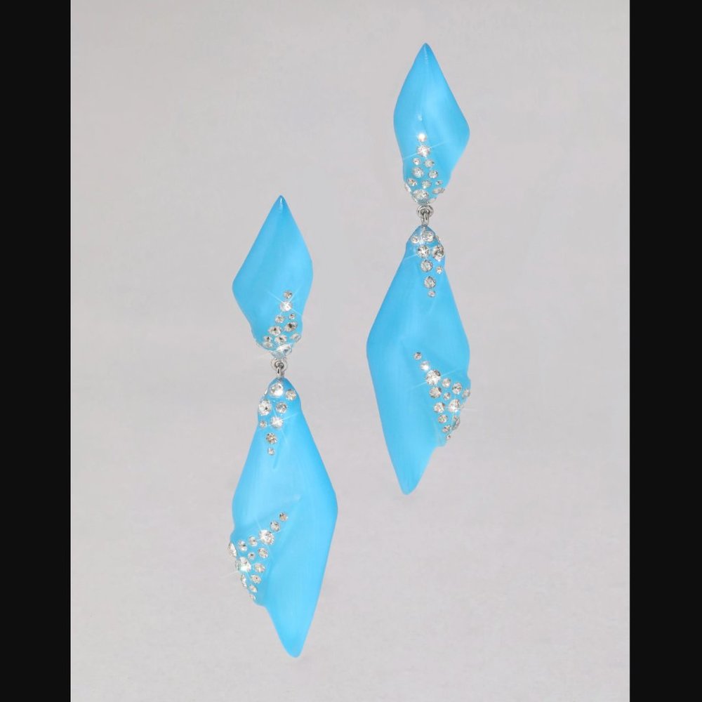 💙 ALEXIS BITTAR 💙 Neon Blue Punk Deco Lucite Crystal Drop Earrings NWT